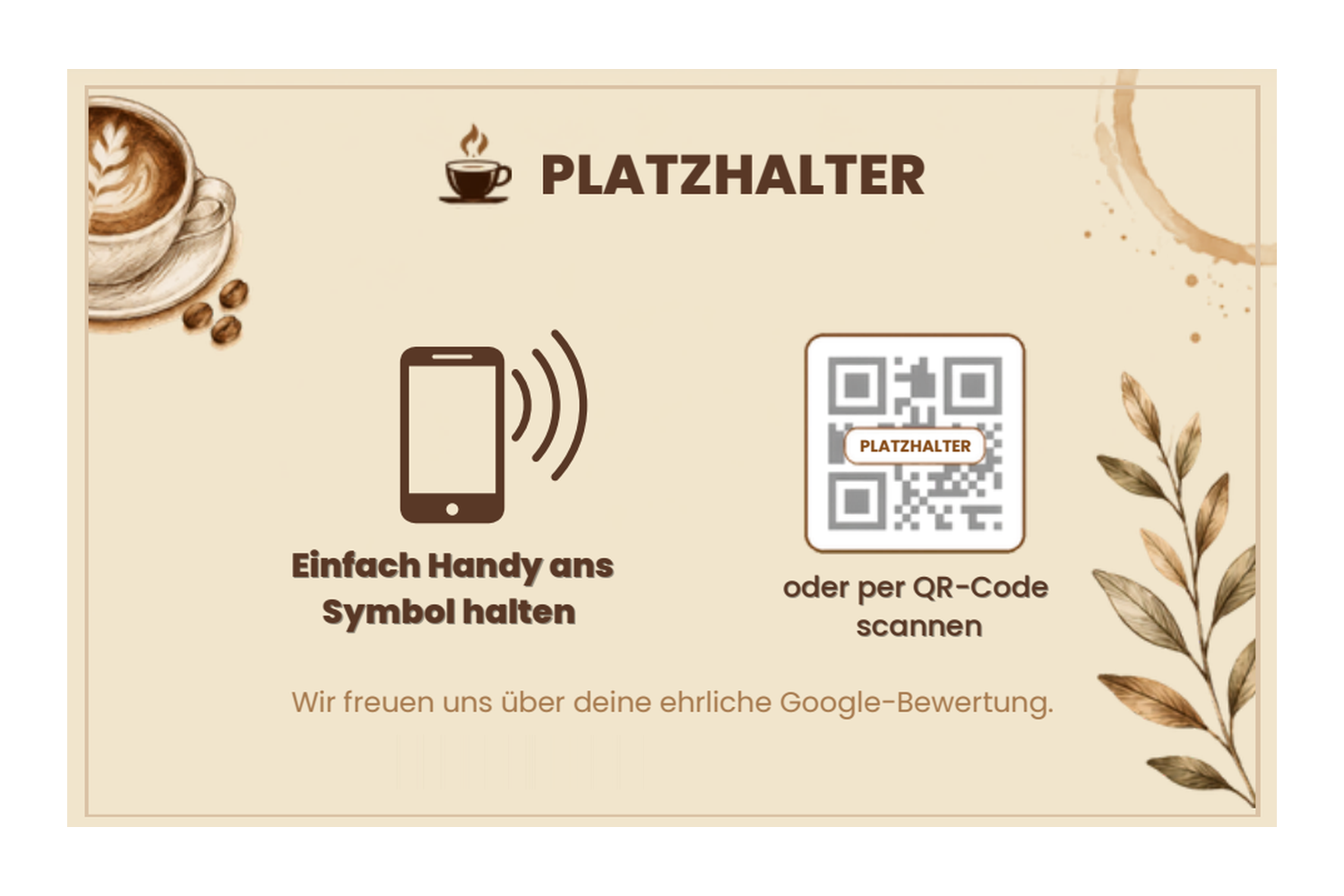 NFC-Bewertungskarte im Coffee-Design